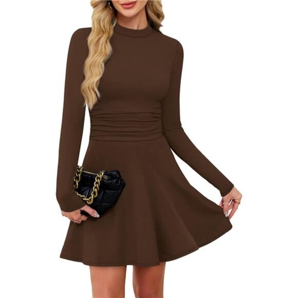Long Sleeve Mini Dresses for Women Coffee - Picture 3 of 5